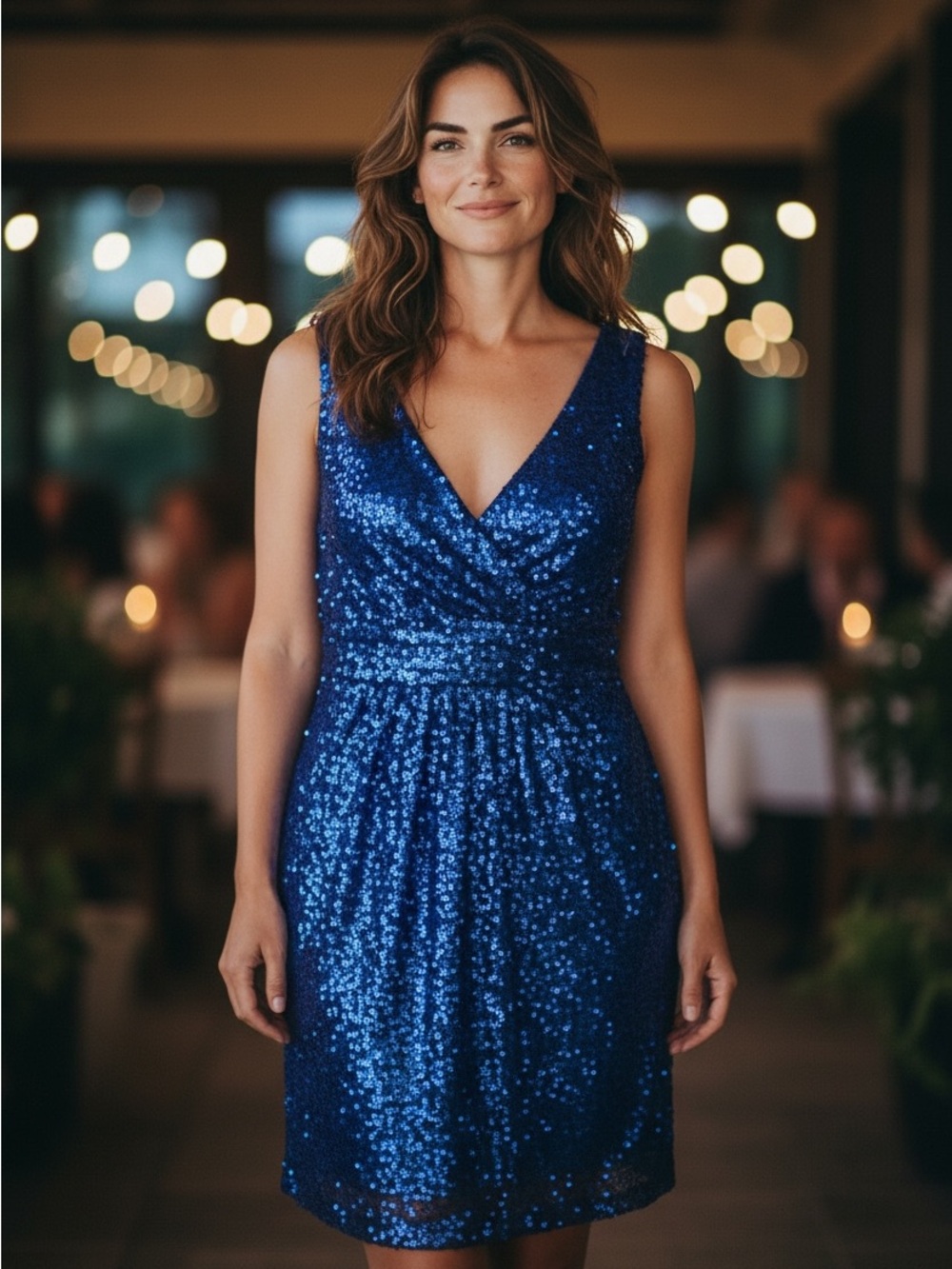 Blue Sequin V-Neck Mini Dress